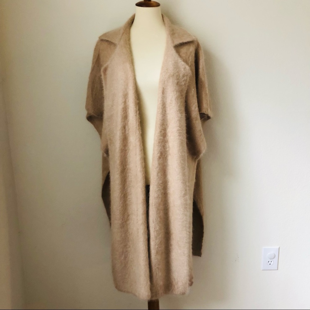🆓 Shipping 100% Cashmere Open Front Long Coatigan- Oversized Camel Beige Wrap - Picture 4 of 11